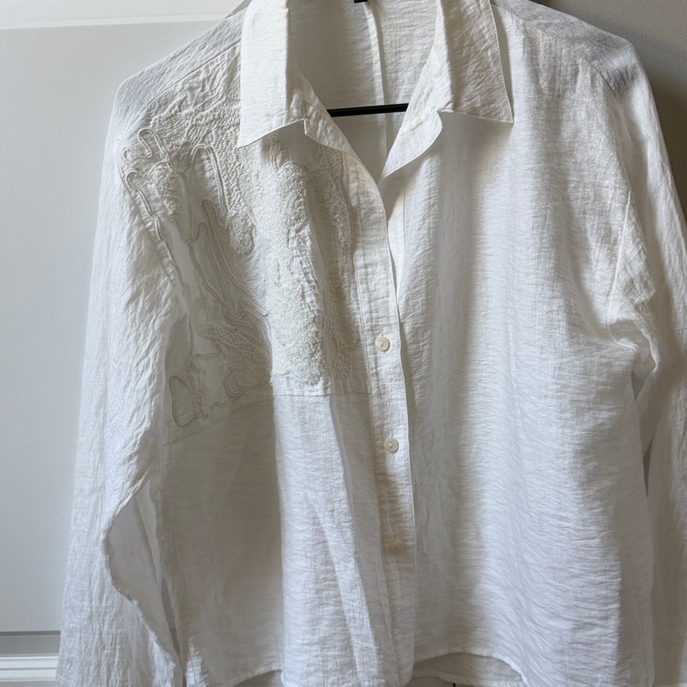 Massimo Dutti White Button-Up Shirt with Subtle Texture
